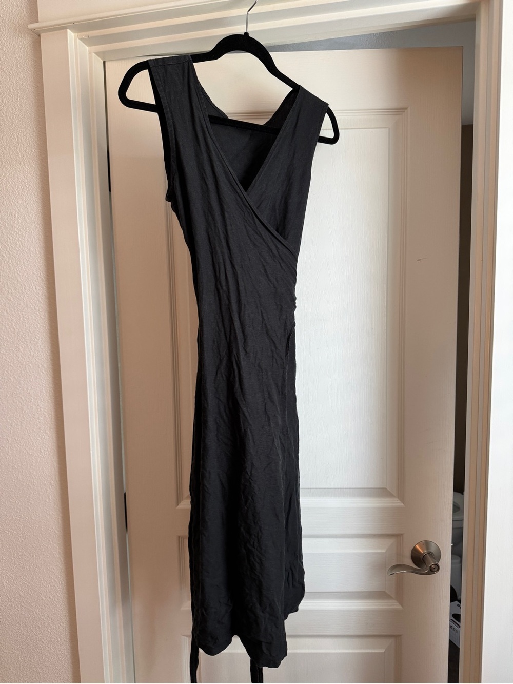 TWO FOLD brand Handmade Sleeveless Black Linen Wrap Dress